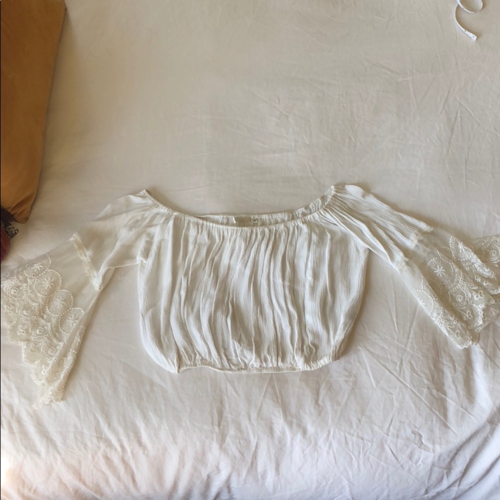 LF Millau White Crop Top Lace Bell Sleeves